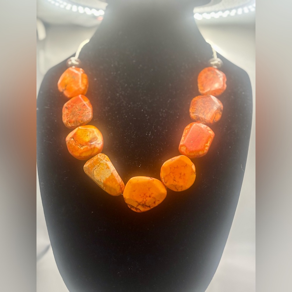 Howlite Orange Slab Necklace - Picture 3 of 10
